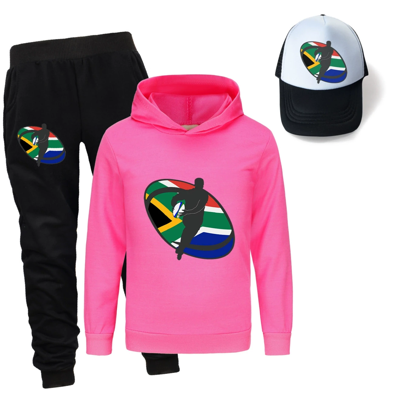 Three-Piece Hoodie, Jogger & Hat Set — 5807 Edition, Style 12 · Rose