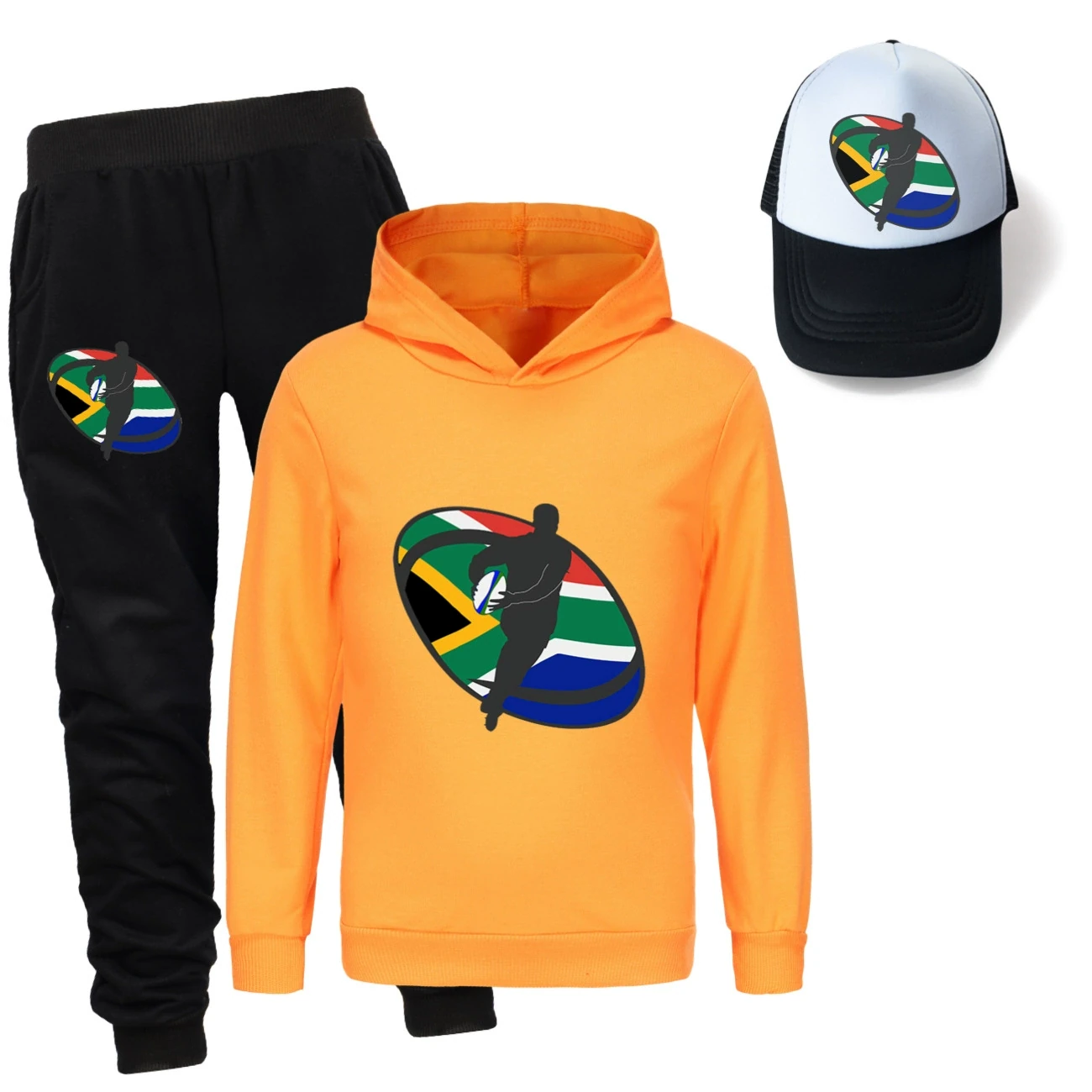 Three-Piece Hoodie, Jogger & Hat Set — 5807 Edition, Style 13 · Orange
