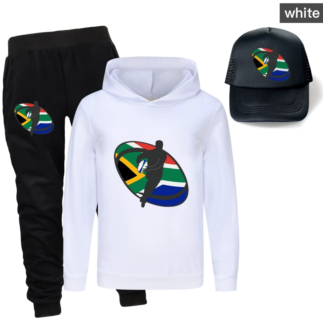 Three-Piece Hoodie, Jogger & Hat Set — 5807 Edition, Style 14 · White