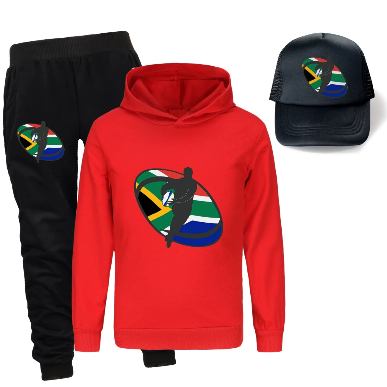 Three-Piece Hoodie, Jogger & Hat Set — 5807 Edition, Style 16 · Red