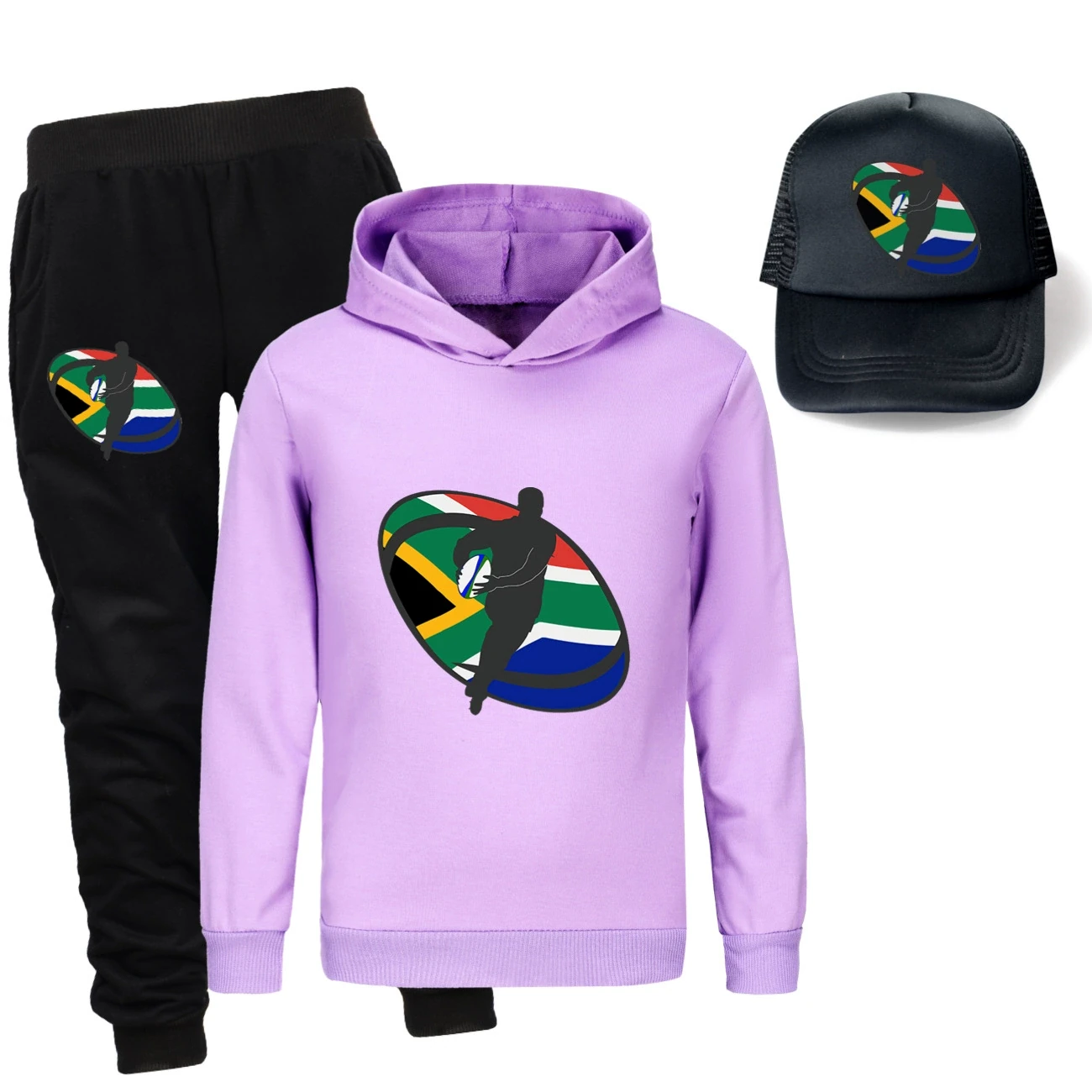 Three-Piece Hoodie, Jogger & Hat Set — 5807 Edition, Style 17 · Purple