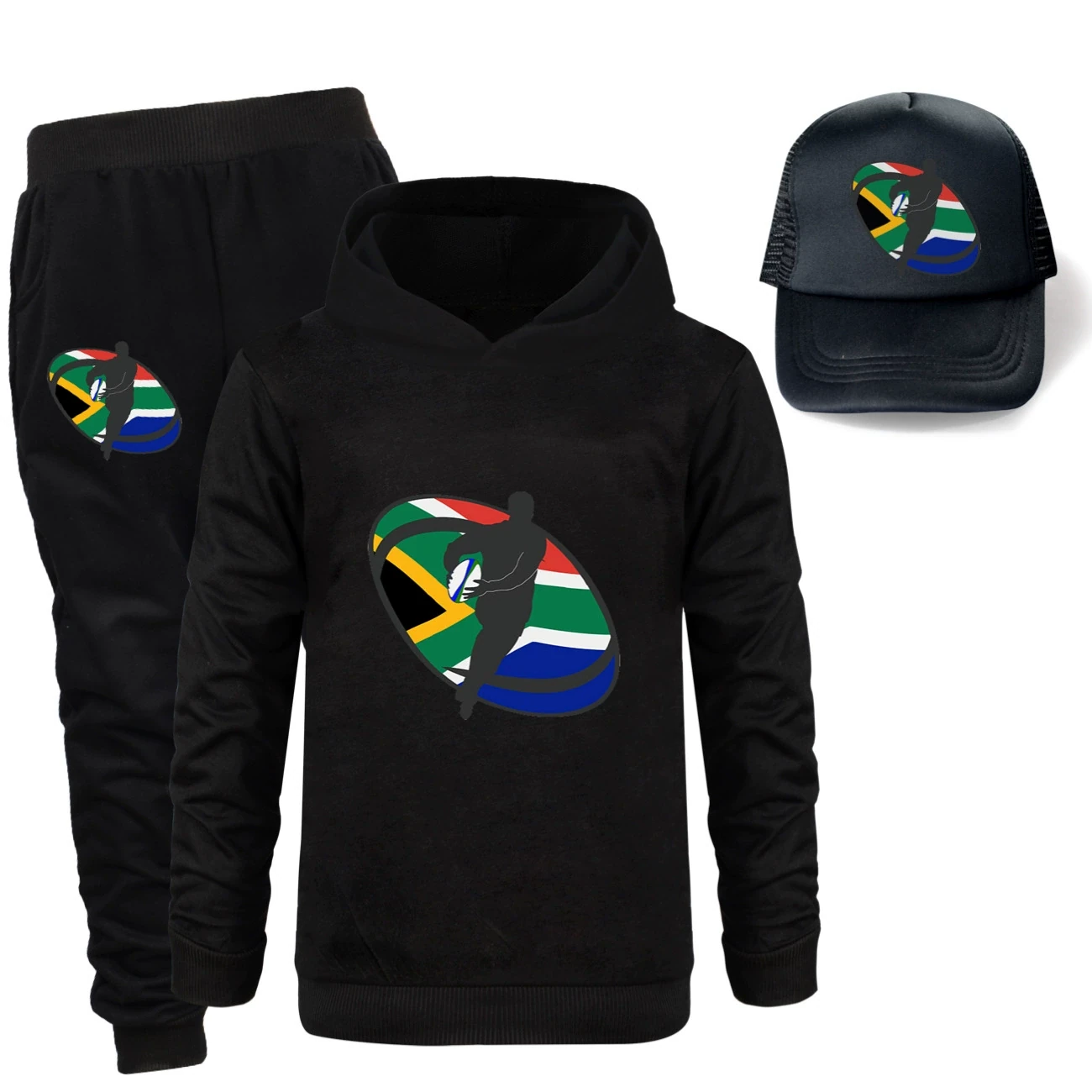 Three-Piece Hoodie, Jogger & Hat Set — 5807 Edition, Style 20 · Black