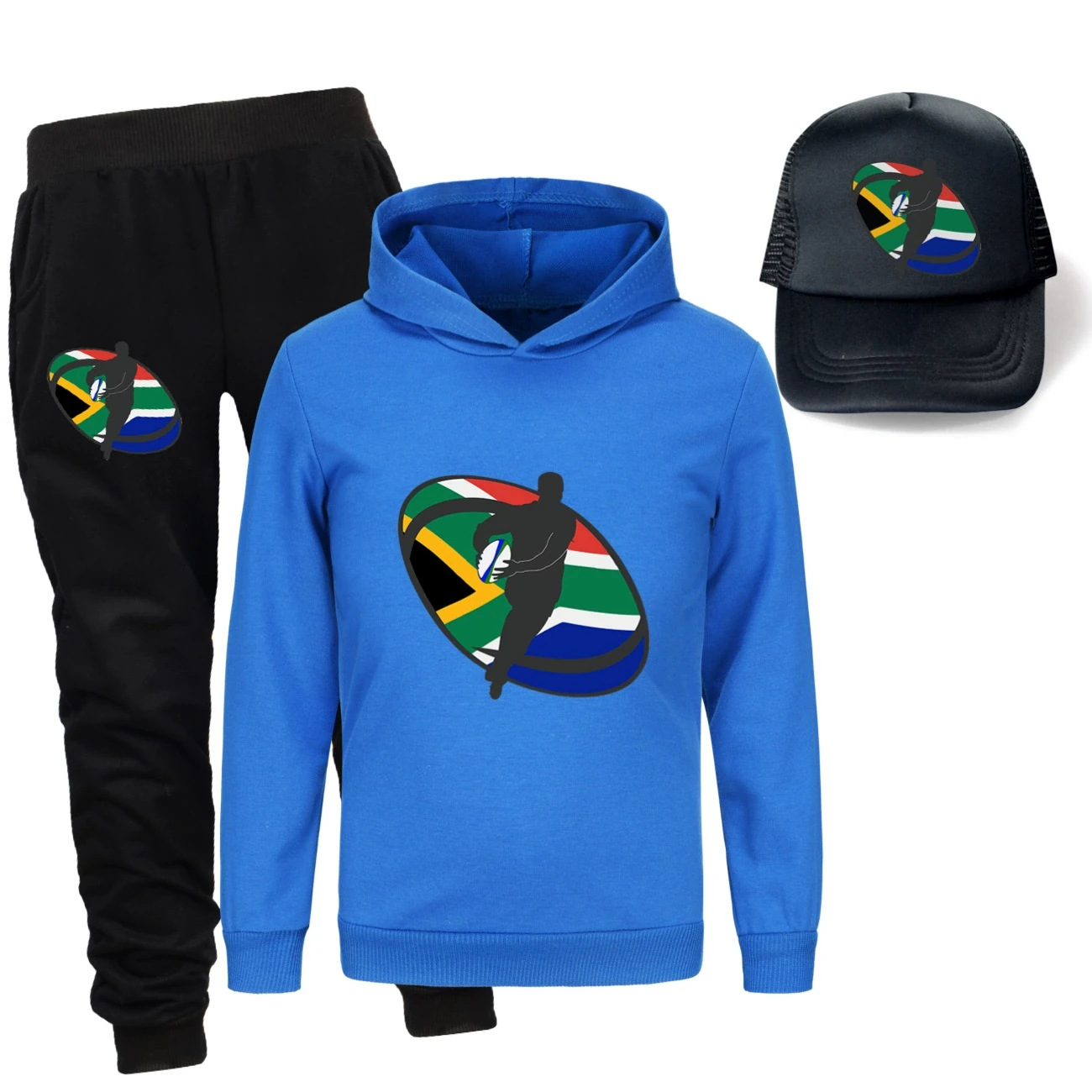 Three-Piece Hoodie, Jogger & Hat Set — 5807 Edition, Style 23 · Deep Blue