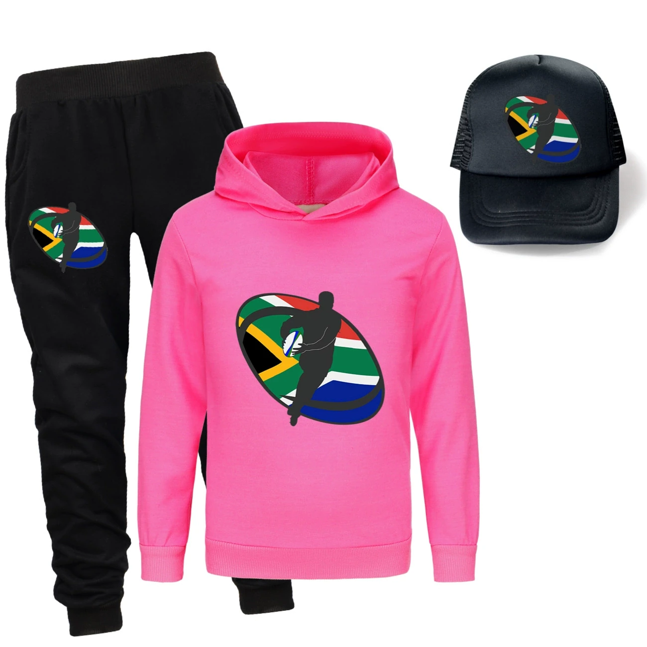 Three-Piece Hoodie, Jogger & Hat Set — 5807 Edition, Style 25 · Rose