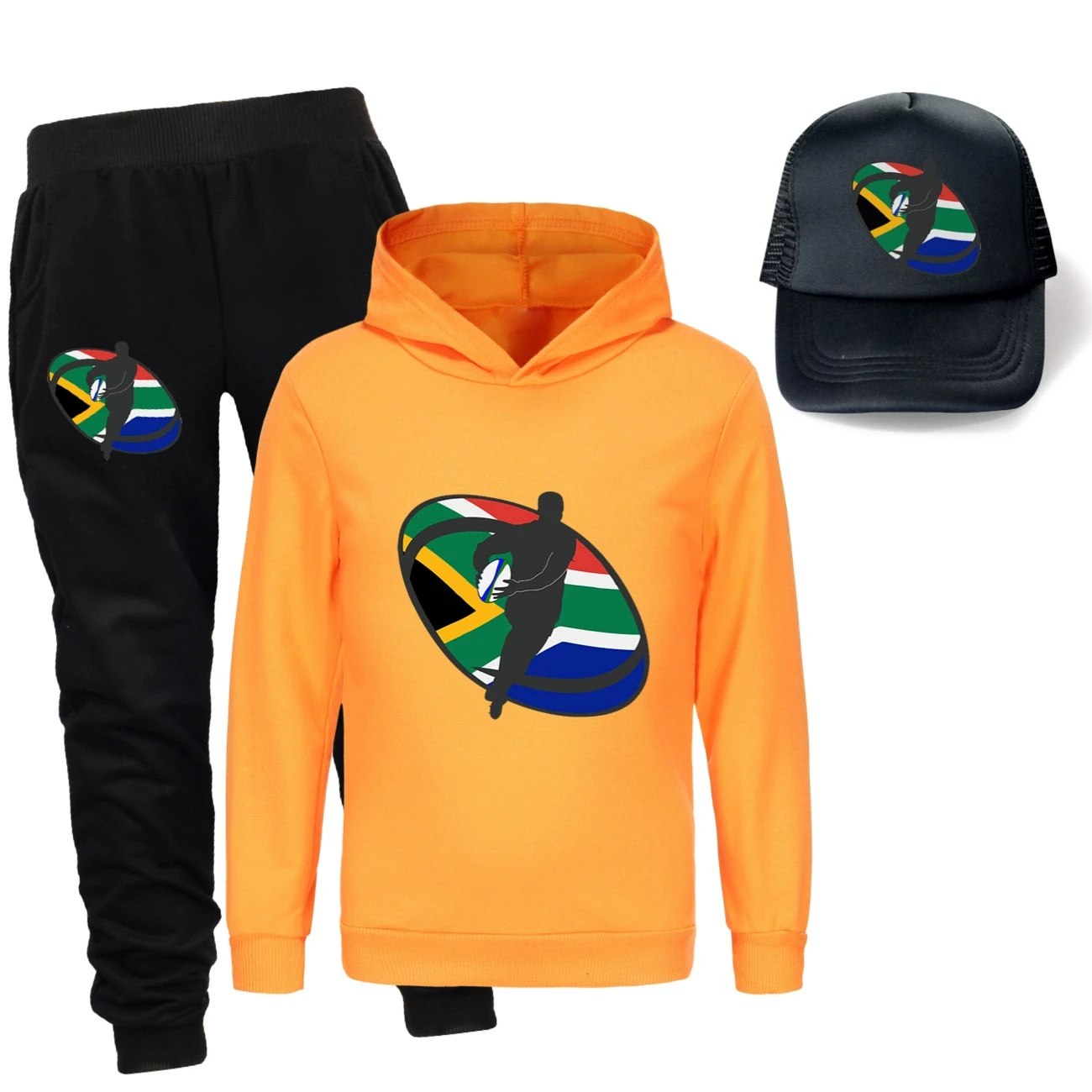 Three-Piece Hoodie, Jogger & Hat Set — 5807 Edition, Style 26 · Orange