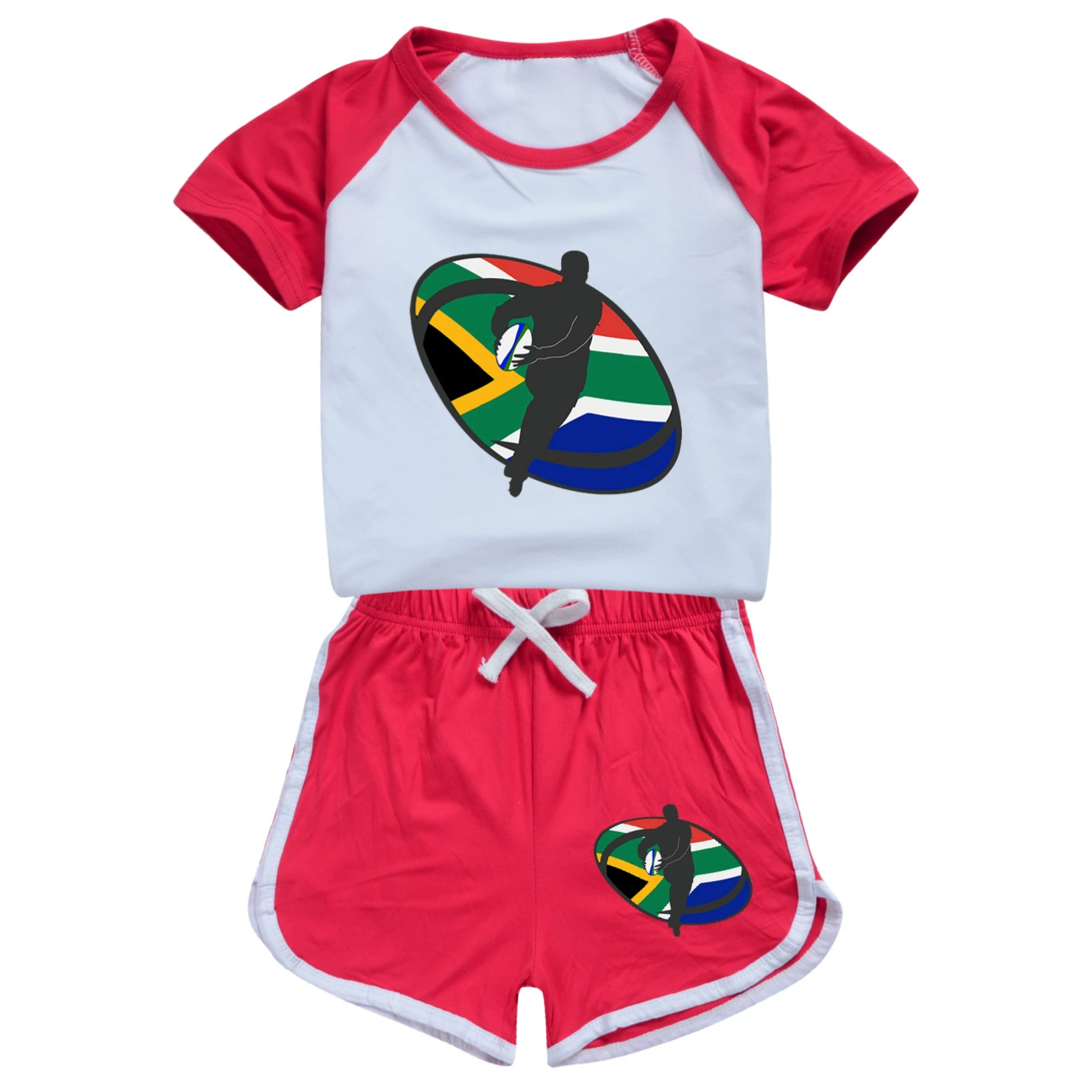 Rugby Graphic Active Play Set, Style 01 · Crop Tee · Dolphin Shorts · Red