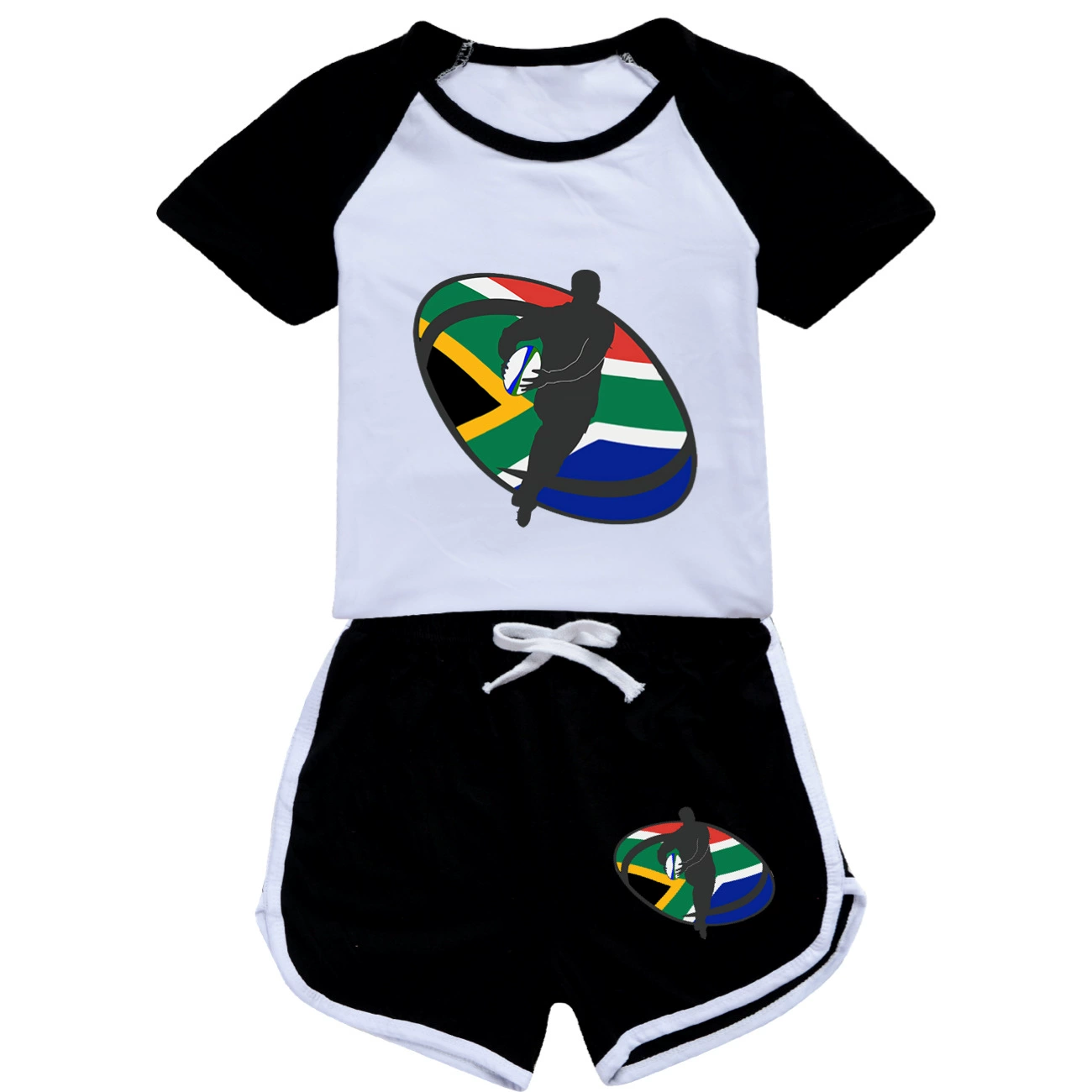 Rugby Graphic Active Play Set, Style 02 · Crop Tee · Dolphin Shorts · Black