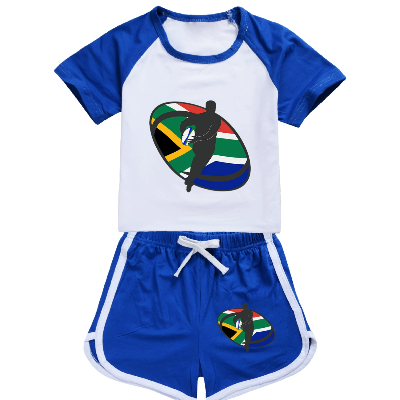 Rugby Graphic Active Play Set, Style 03 · Crop Tee · Dolphin Shorts · Blue
