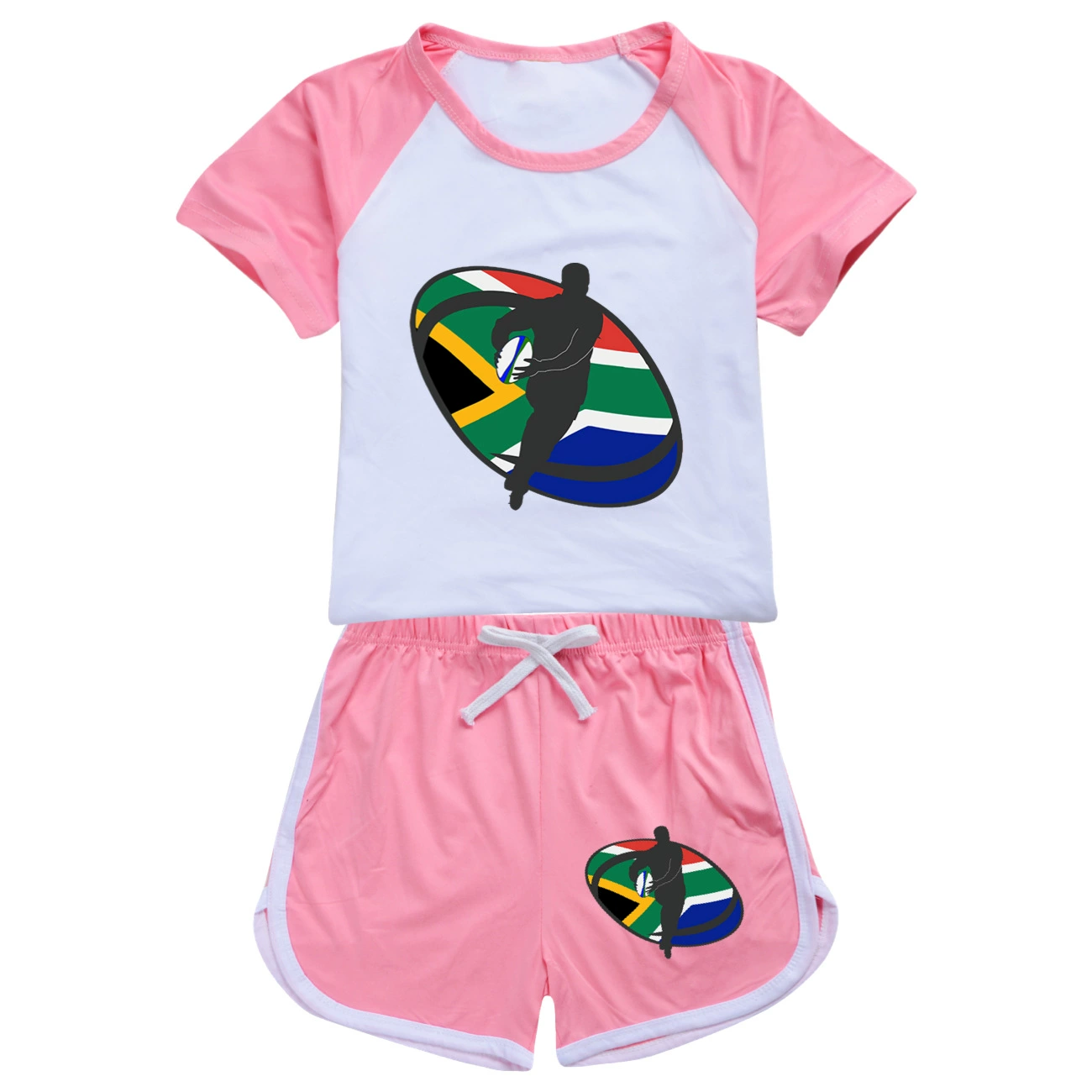 Rugby Graphic Active Play Set, Style 05 · Crop Tee · Dolphin Shorts · Pink