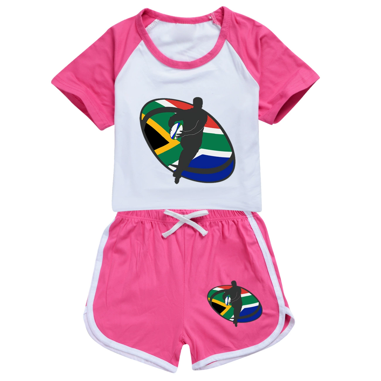 Rugby Graphic Active Play Set, Style 06 · Crop Tee · Dolphin Shorts · Rose