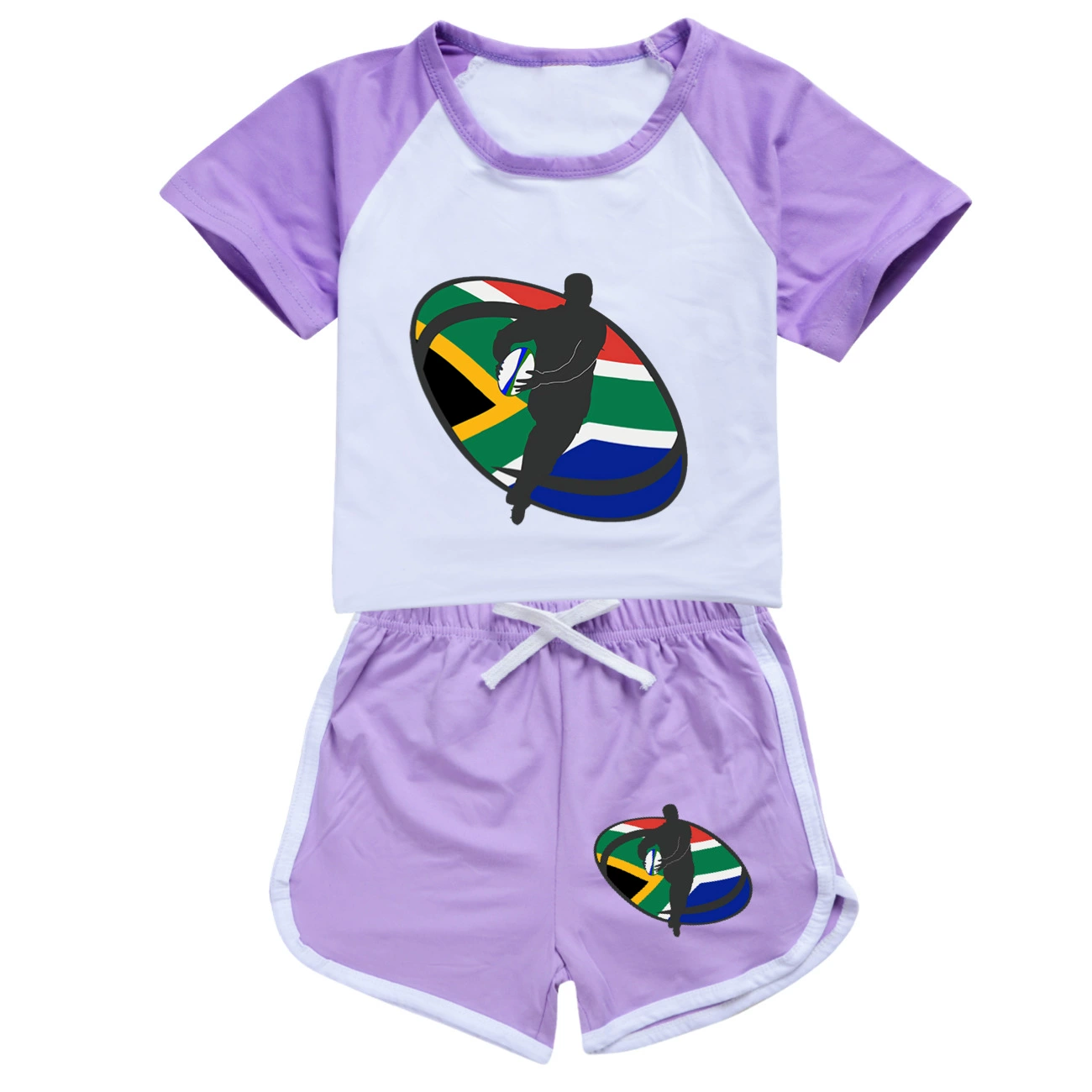 Rugby Graphic Active Play Set, Style 07 · Crop Tee · Dolphin Shorts · Purple