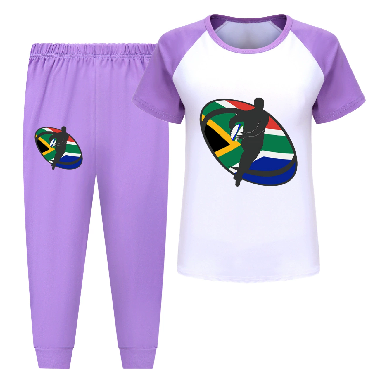 Rugby Graphic Active Play Set, Style 10 · Short Sleeve · Joggers · Purple