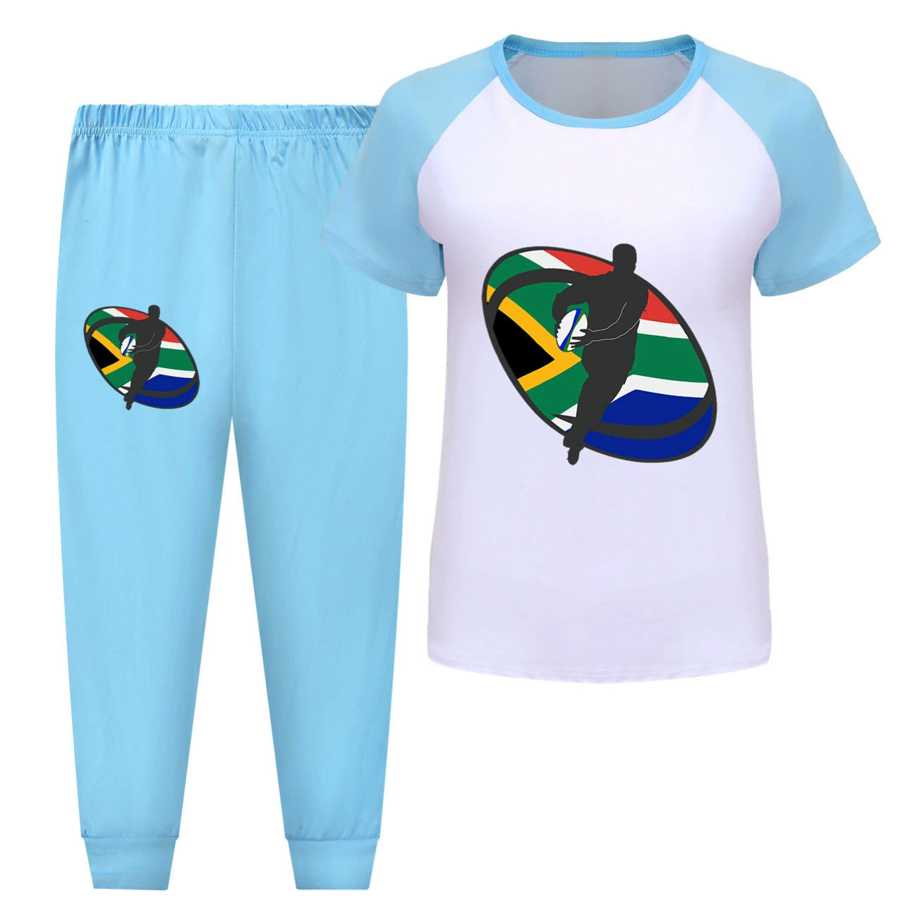 Rugby Graphic Active Play Set, Style 11 · Short Sleeve · Joggers · Light Blue