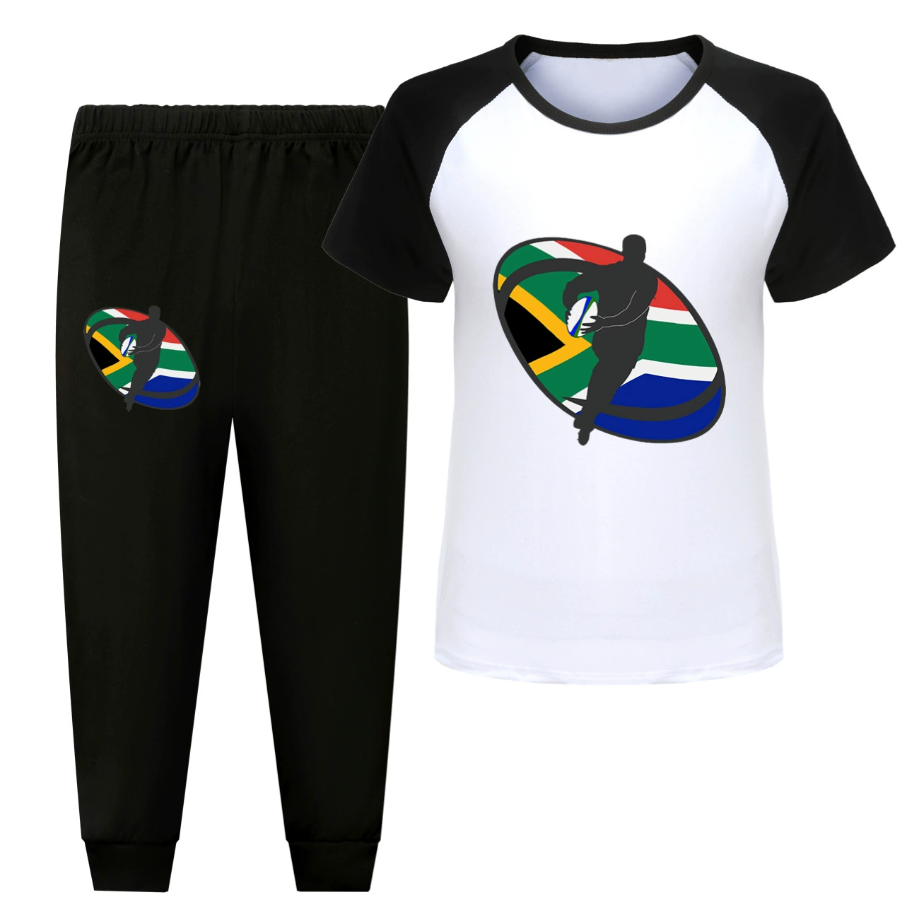 Rugby Graphic Active Play Set, Style 13 · Short Sleeve · Joggers · Black