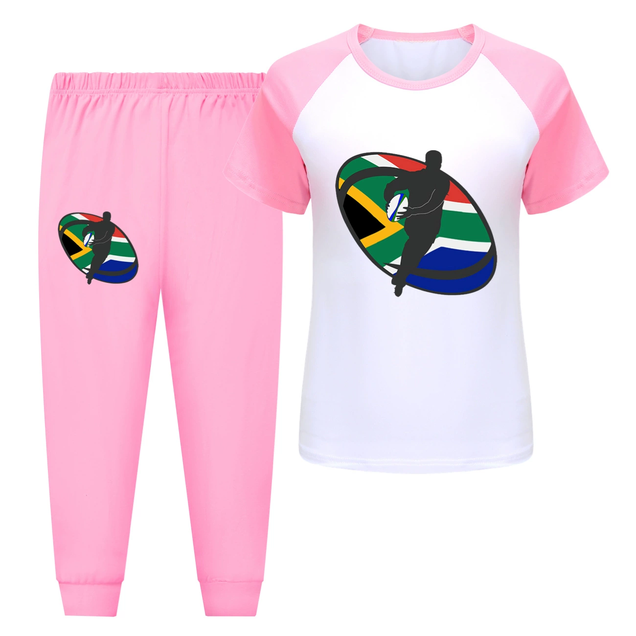 Rugby Graphic Active Play Set, Style 15 · Short Sleeve · Joggers · Pink