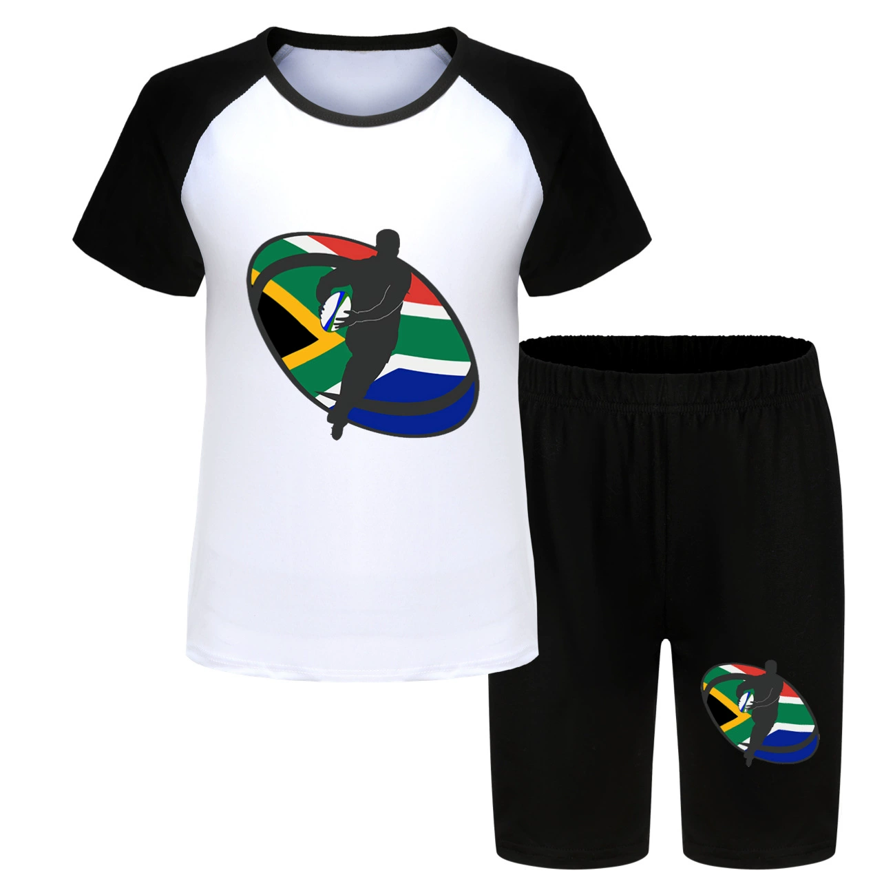 Rugby Graphic Active Play Set, Style 16 · Short Sleeve · Longline Shorts · Black