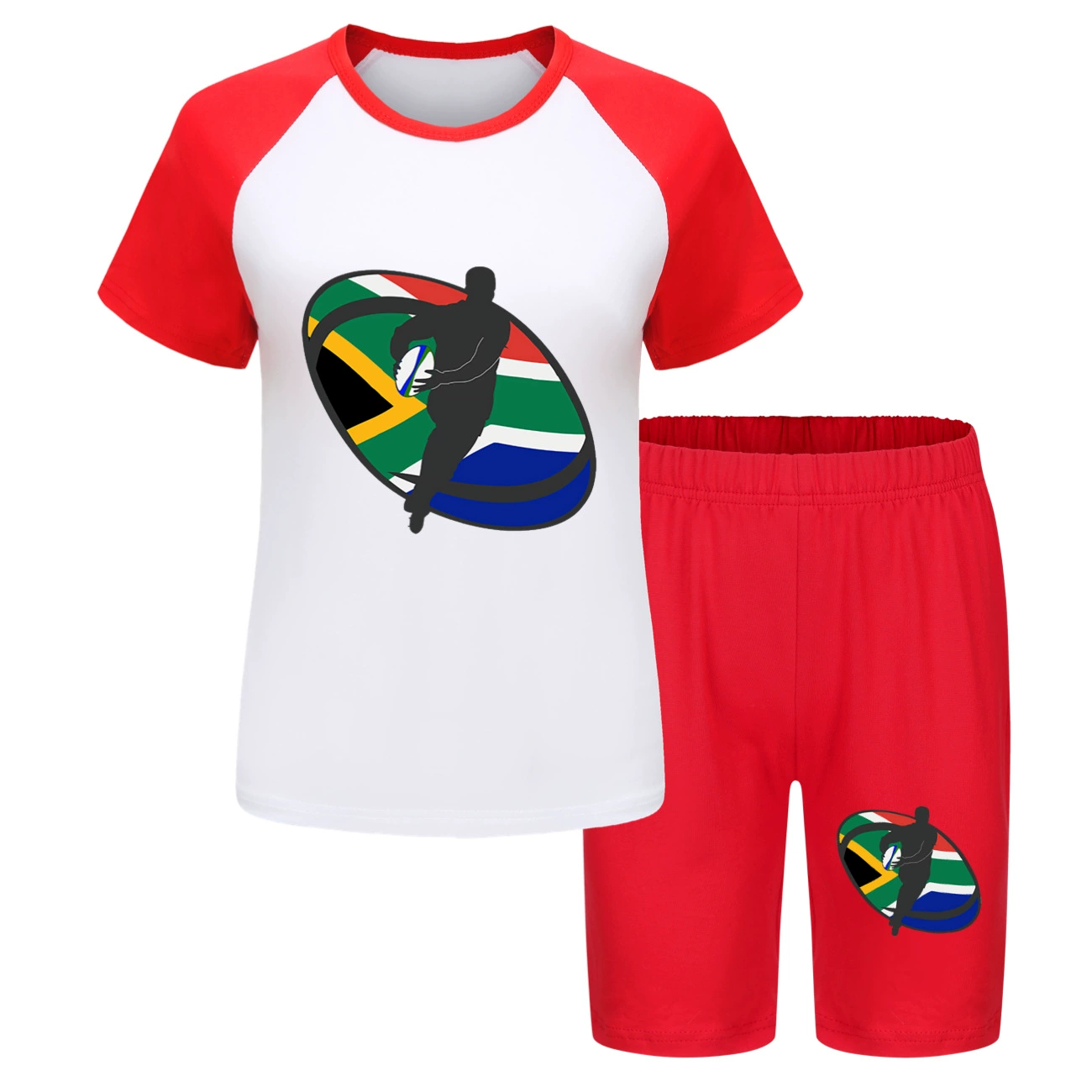 Rugby Graphic Active Play Set, Style 17 · Short Sleeve · Longline Shorts · Red