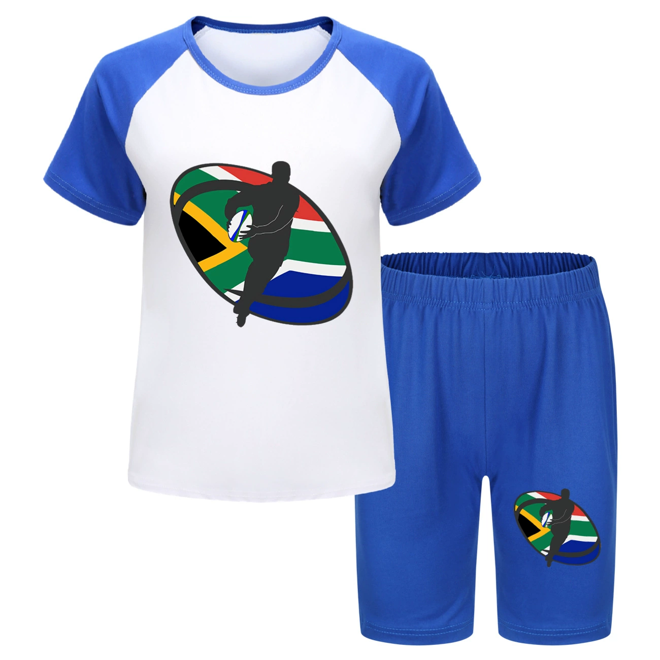 Rugby Graphic Active Play Set, Style 18 · Short Sleeve · Longline Shorts · Blue