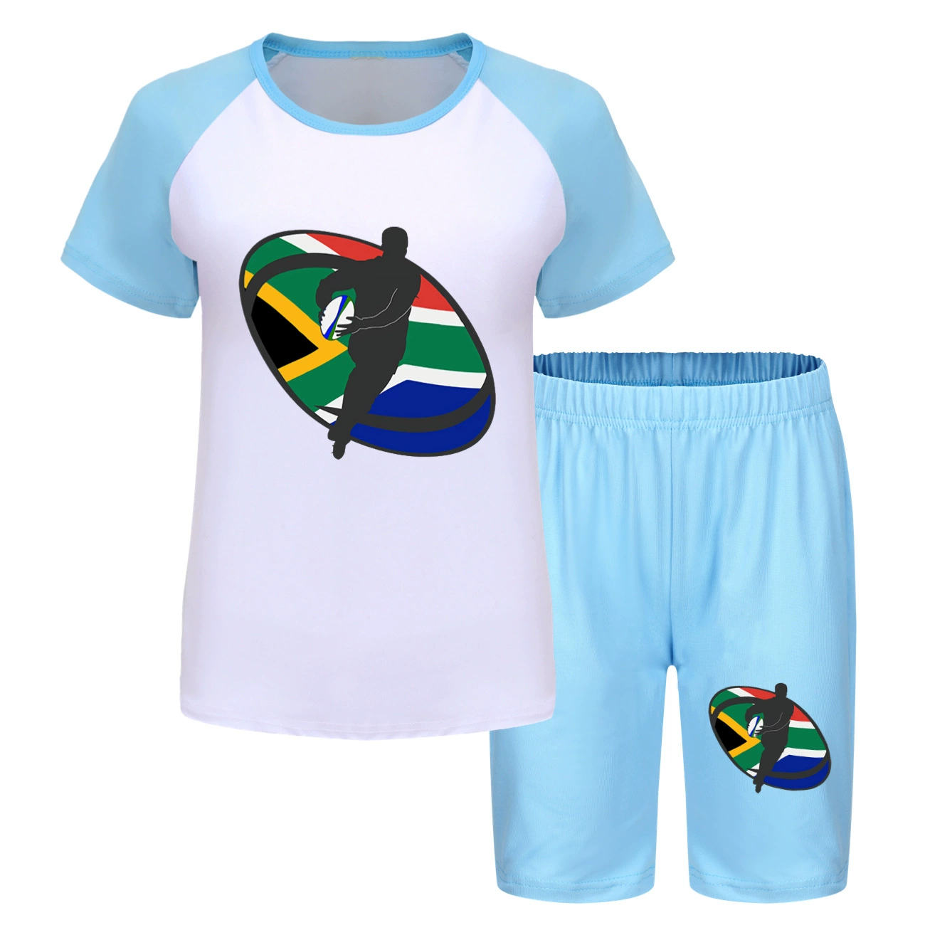 Rugby Graphic Active Play Set, Style 19 · Short Sleeve · Longline Shorts · Light Blue