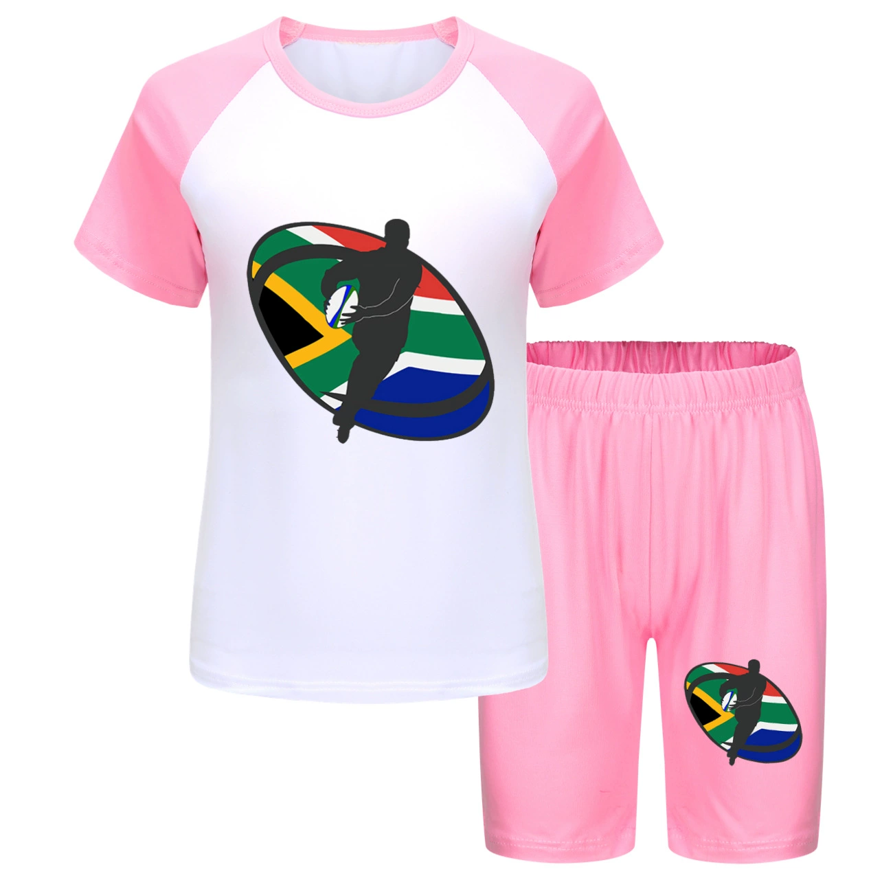Rugby Graphic Active Play Set, Style 20 · Short Sleeve · Longline Shorts · Pink