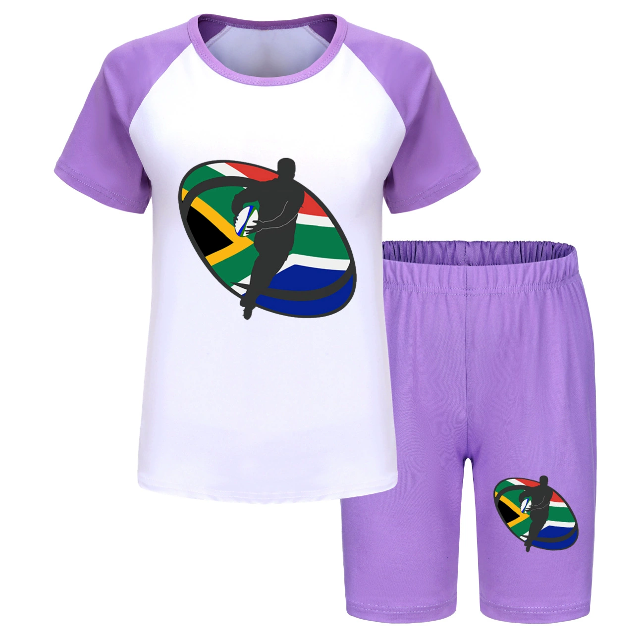 Rugby Graphic Active Play Set, Style 22 · Short Sleeve · Longline Shorts · Purple