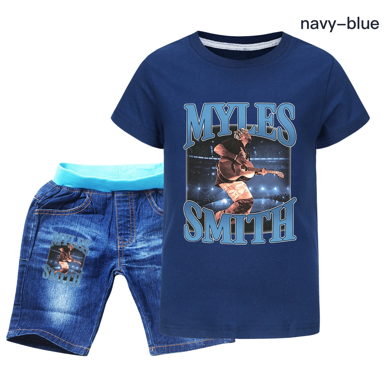 Graphic Tee & Denim Shorts Set — 5808 Edition, Style 01 · Denim · Royal Blue