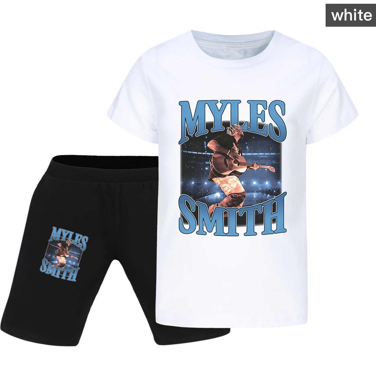 Graphic Tee & Denim Shorts Set — 5808 Edition, Style 11 · White