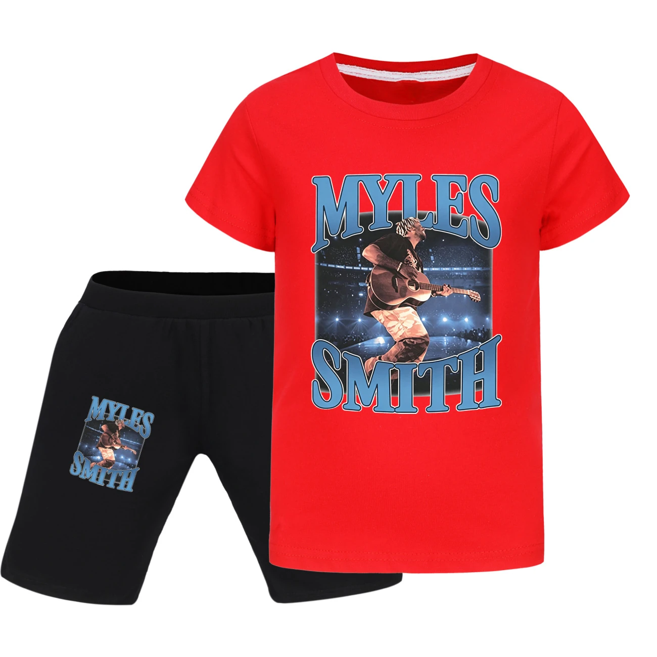 Graphic Tee & Denim Shorts Set — 5808 Edition, Style 12 · Red