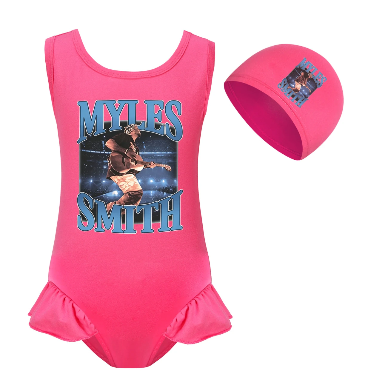 Girls’ One-Piece Swimsuit & Cap Set — 5808 Edition, Style 02 · Set · Rose
