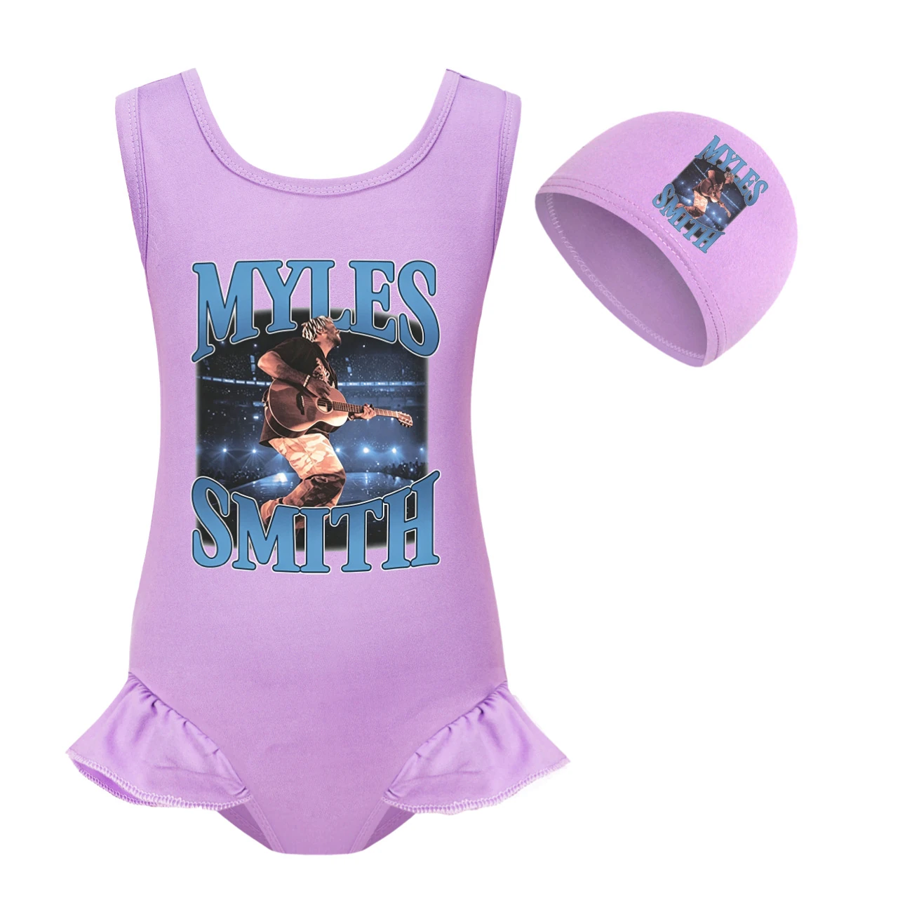 Girls’ One-Piece Swimsuit & Cap Set — 5808 Edition, Style 03 · Set · Purple