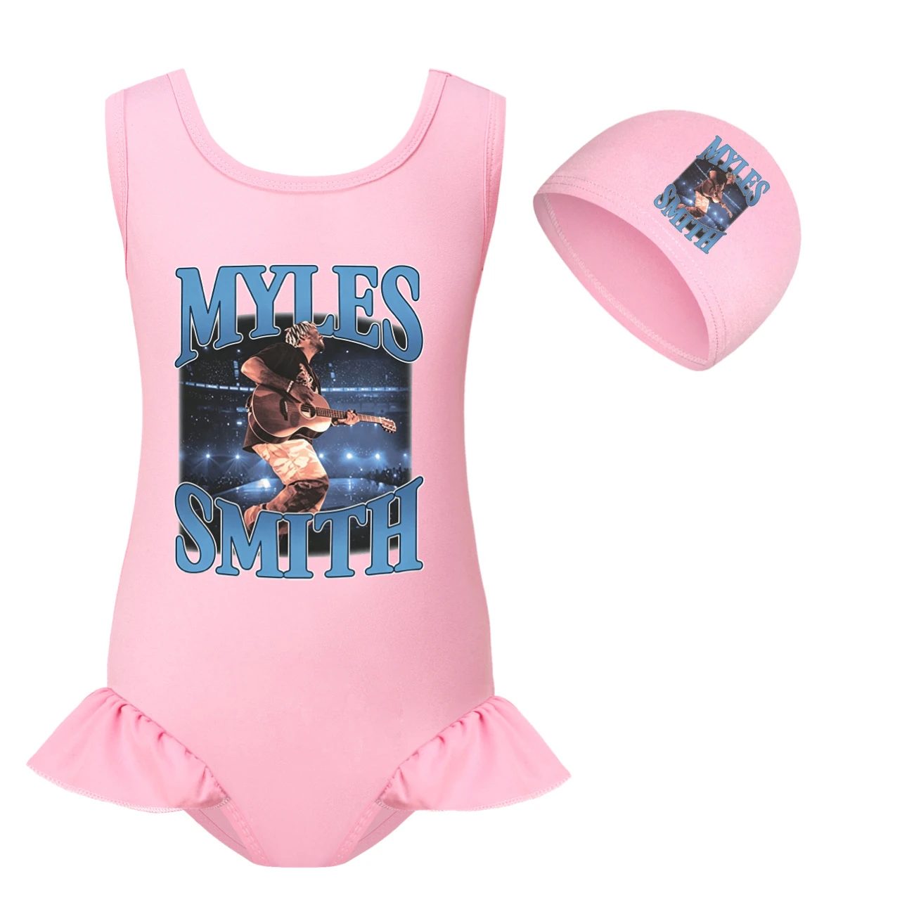 Girls’ One-Piece Swimsuit & Cap Set — 5808 Edition, Style 04 · Set · Pink