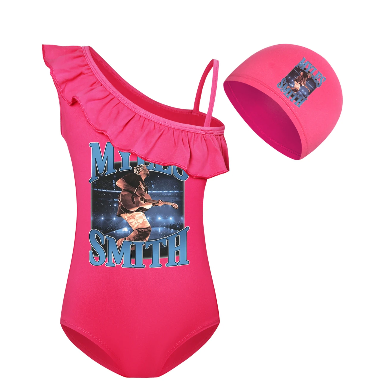 Girls’ One-Piece Swimsuit & Cap Set — 5808 Edition, Style 06 · Set · Rose