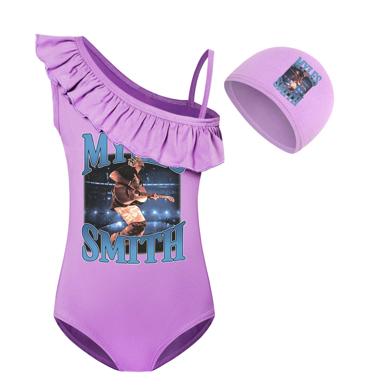 Girls’ One-Piece Swimsuit & Cap Set — 5808 Edition, Style 07 · Set · Purple