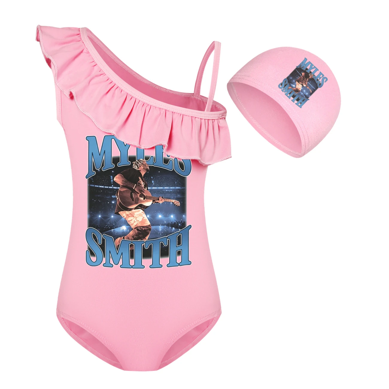 Girls’ One-Piece Swimsuit & Cap Set — 5808 Edition, Style 08 · Set · Pink