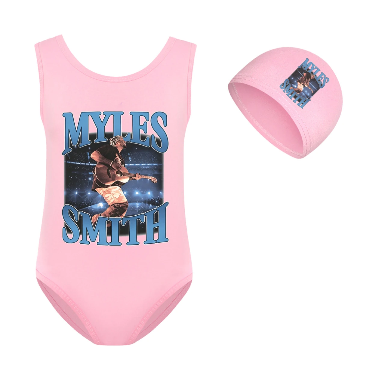 Girls’ One-Piece Swimsuit & Cap Set — 5808 Edition, Style 09 · Set · Pink