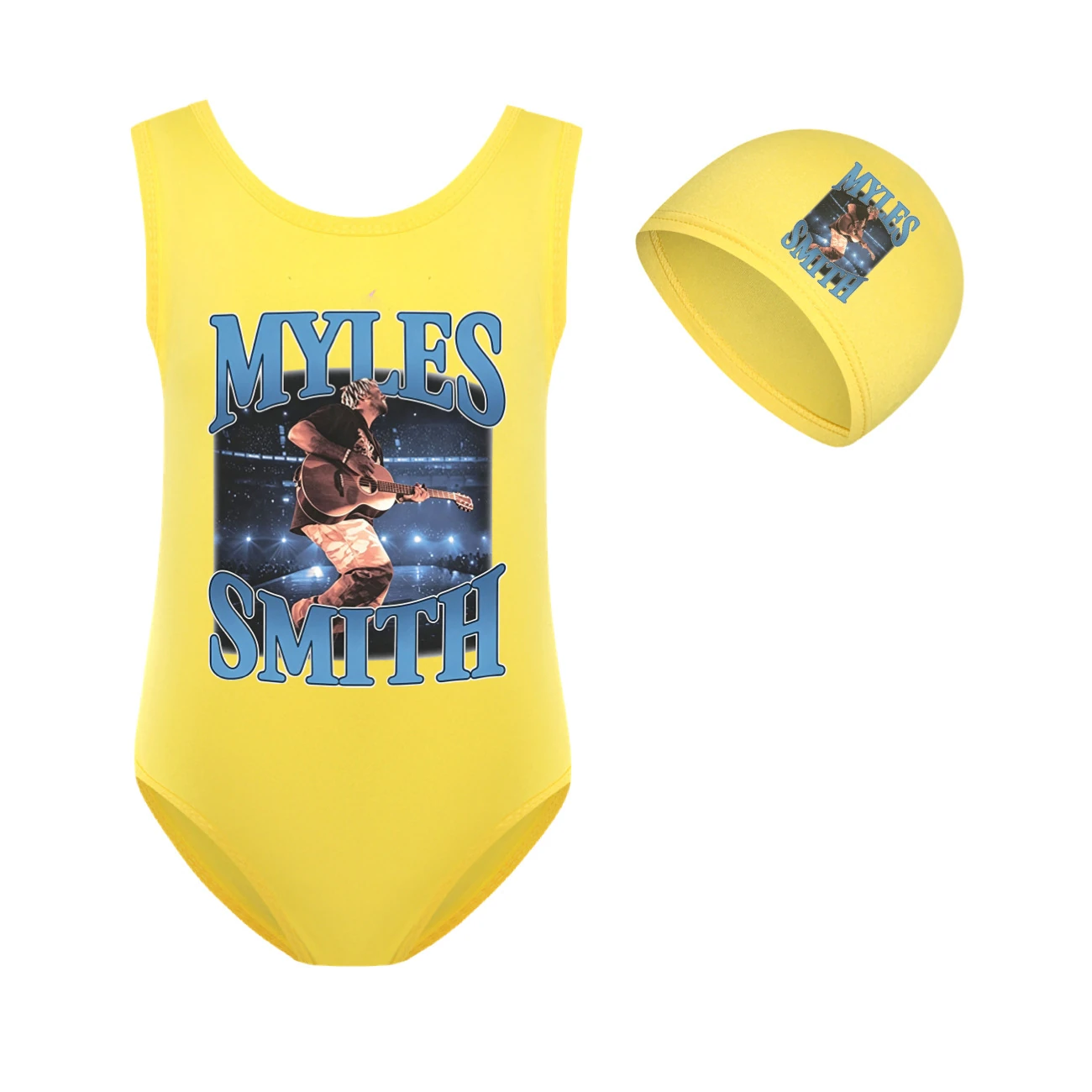 Girls’ One-Piece Swimsuit & Cap Set — 5808 Edition, Style 10 · Set · Yellow