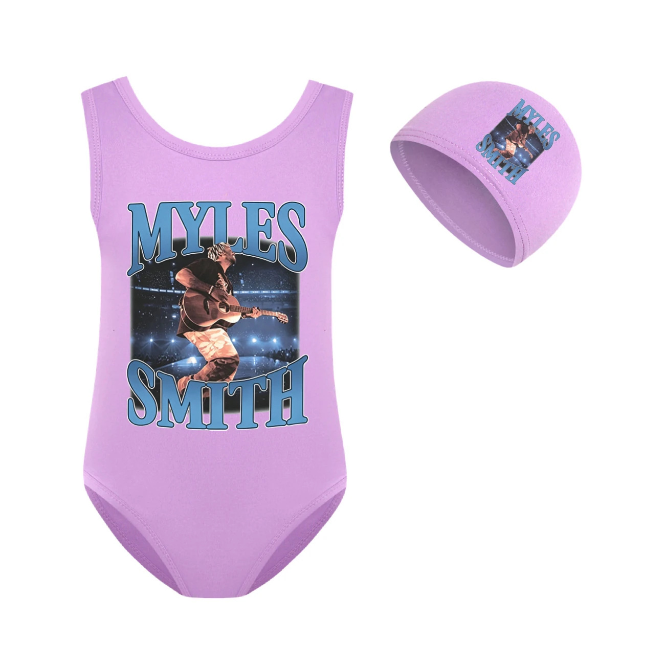 Girls’ One-Piece Swimsuit & Cap Set — 5808 Edition, Style 12 · Set · Purple