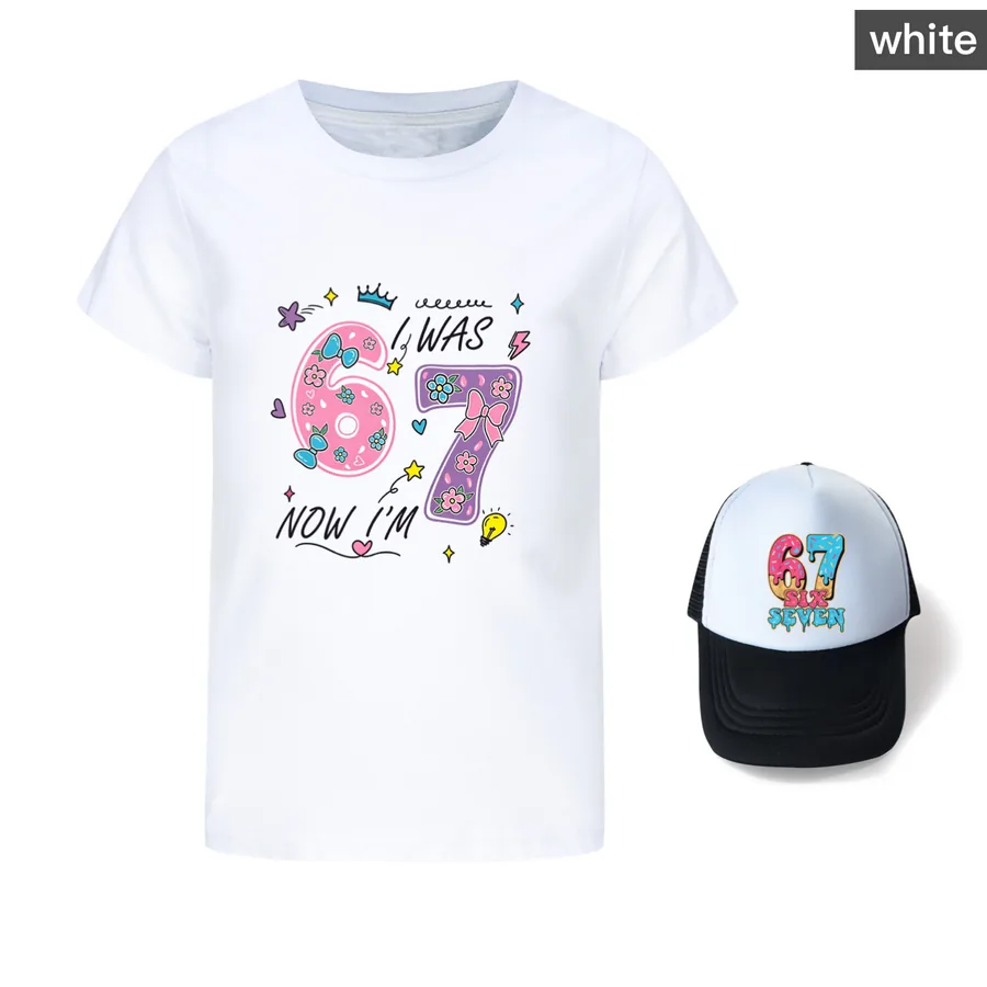 Graphic Tee & Sun Hat Set, Style 01 · White