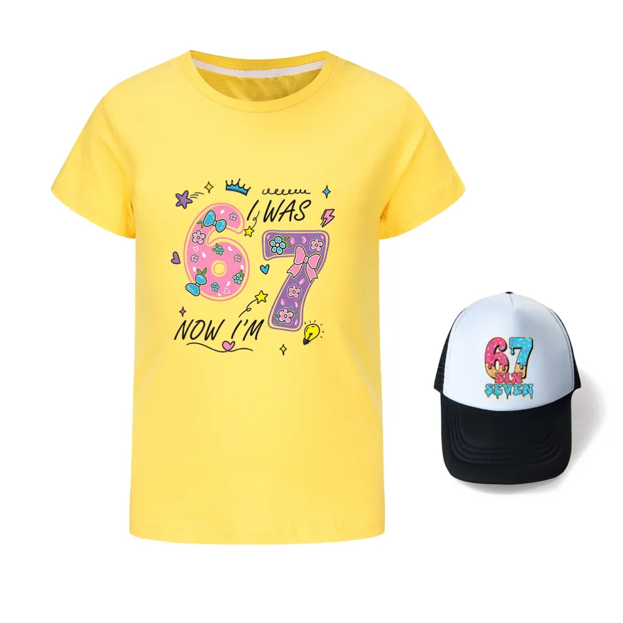 Graphic Tee & Sun Hat Set, Style 02 · Yellow