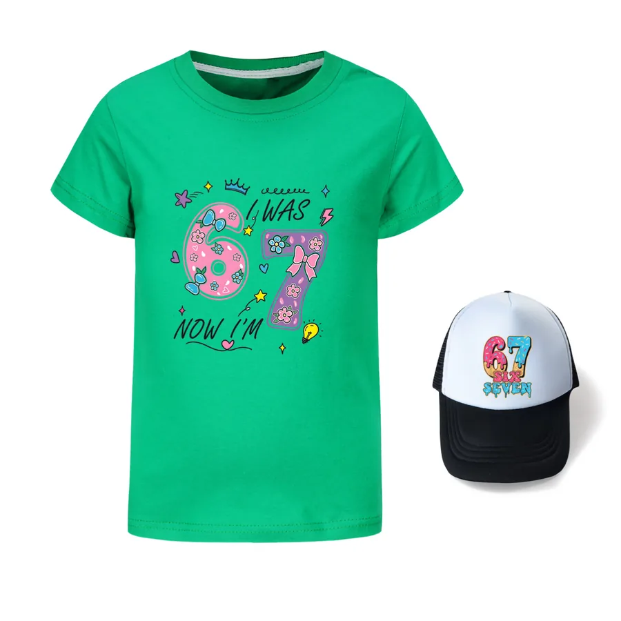 Graphic Tee & Sun Hat Set, Style 06 · Green