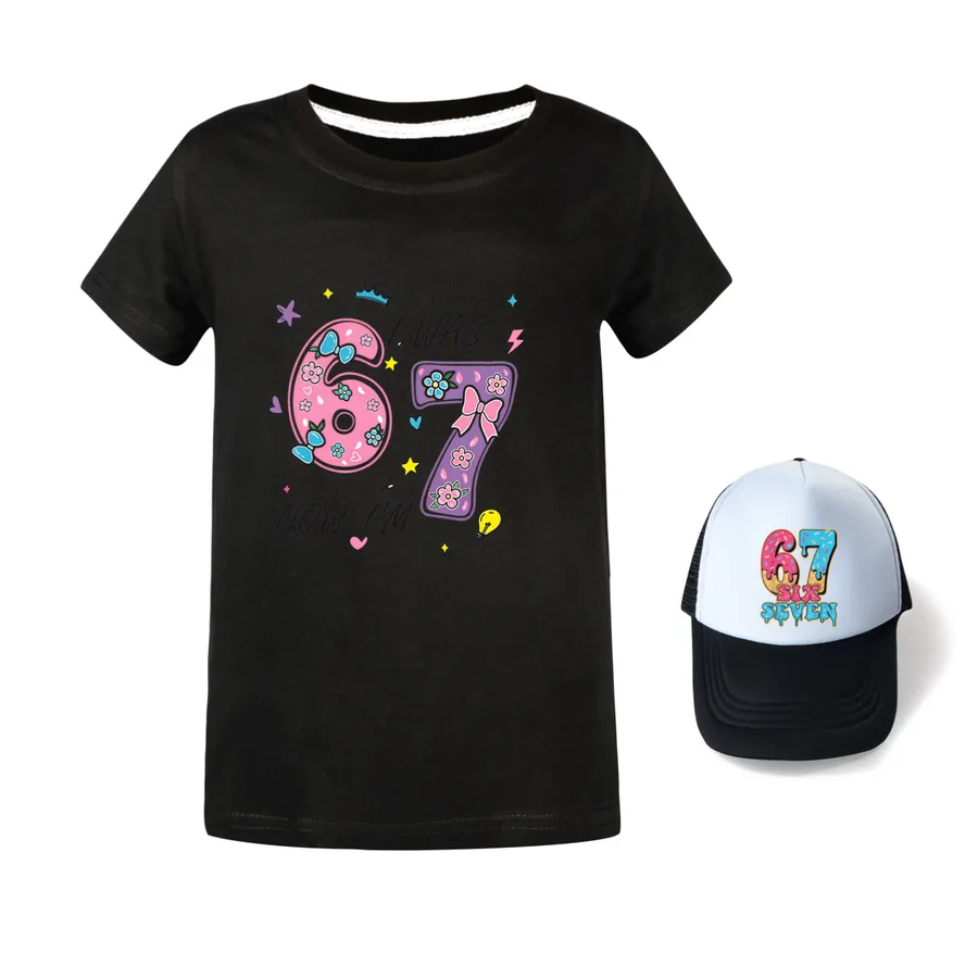 Graphic Tee & Sun Hat Set, Style 07 · Black