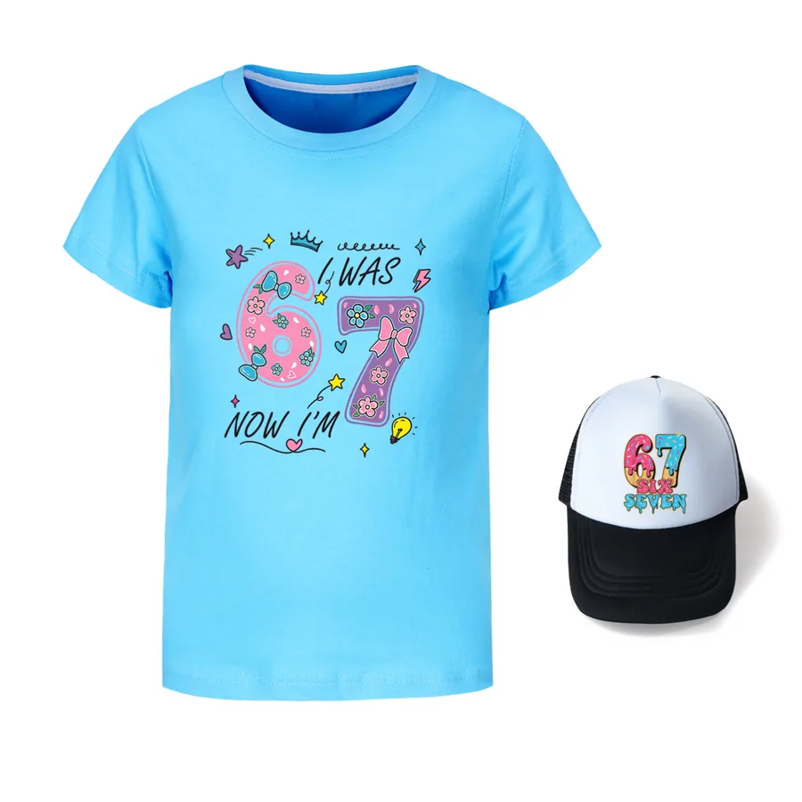 Graphic Tee & Sun Hat Set, Style 08 · Light Blue