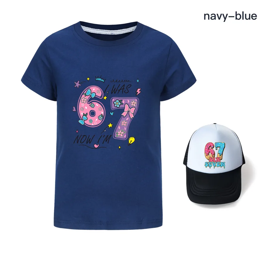 Graphic Tee & Sun Hat Set, Style 09 · Navy