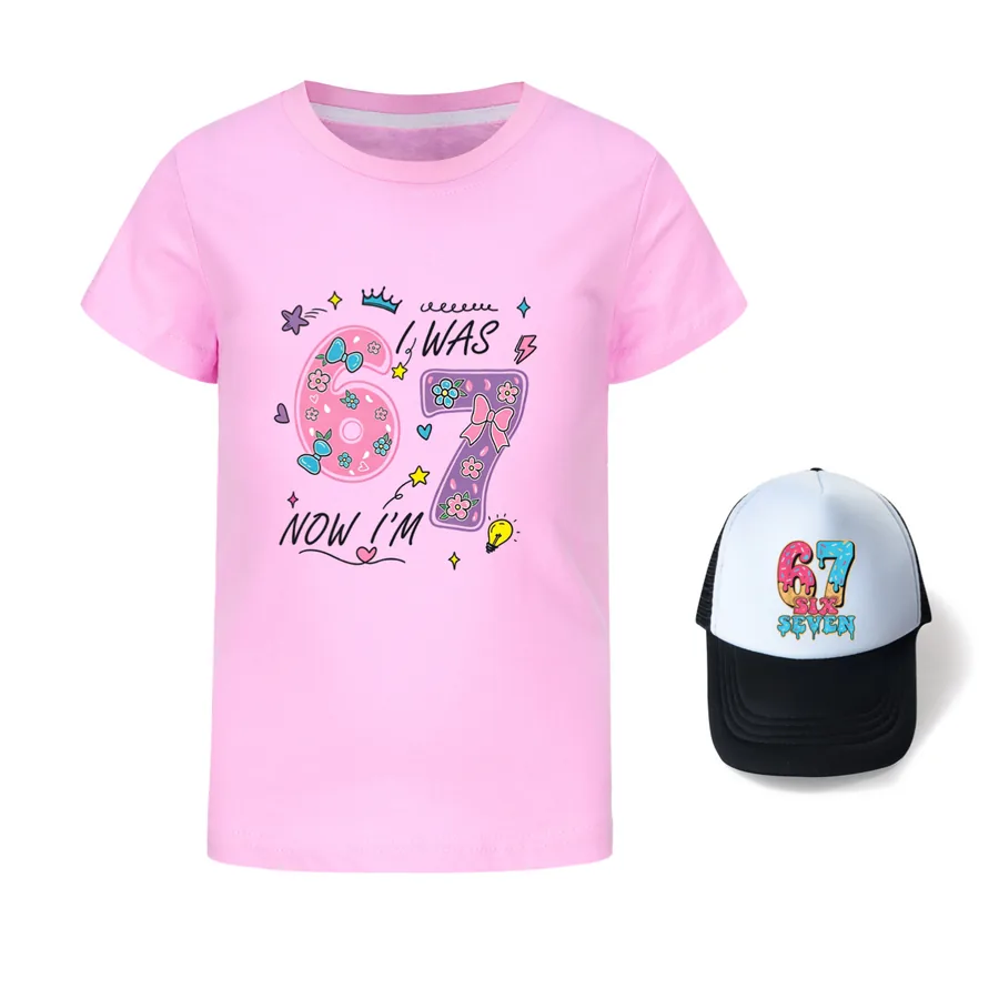 Graphic Tee & Sun Hat Set, Style 11 · Pink
