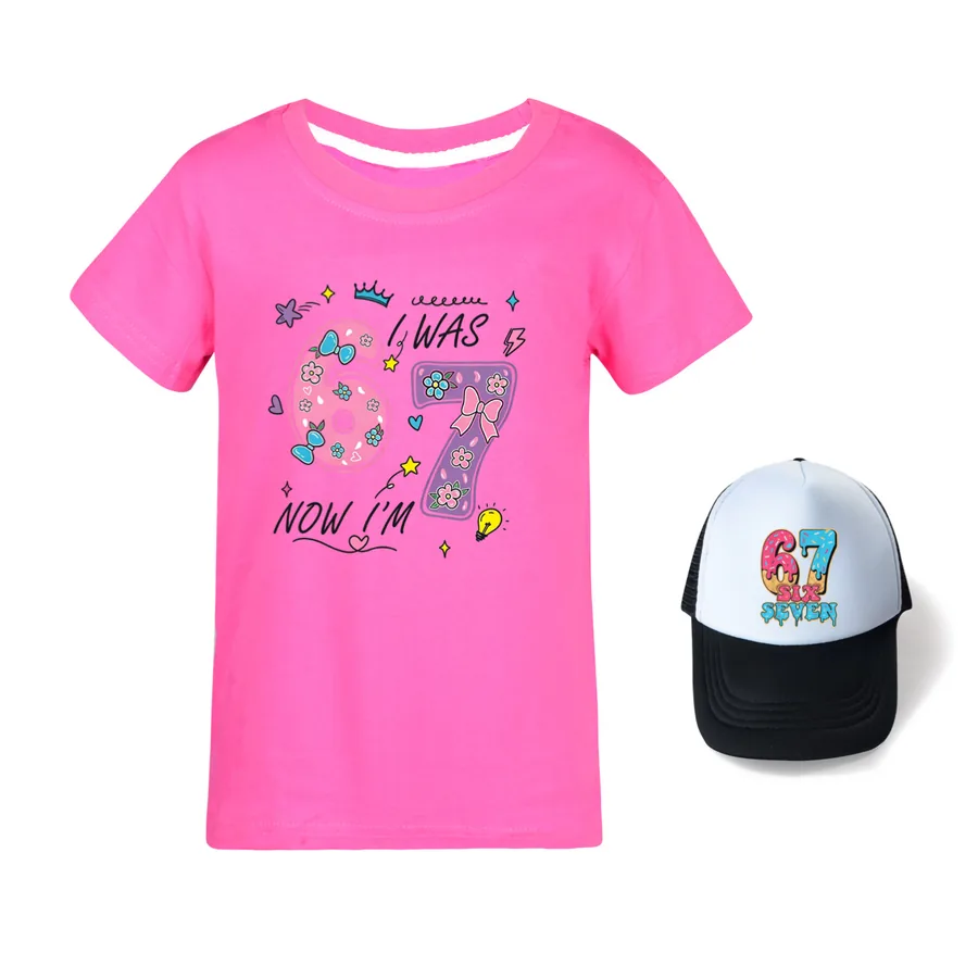 Graphic Tee & Sun Hat Set, Style 12 · Rose