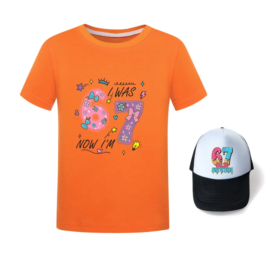 Graphic Tee & Sun Hat Set, Style 13 · Orange