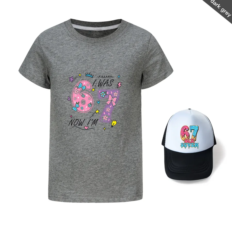 Graphic Tee & Sun Hat Set, Style 14 · Dark Grey