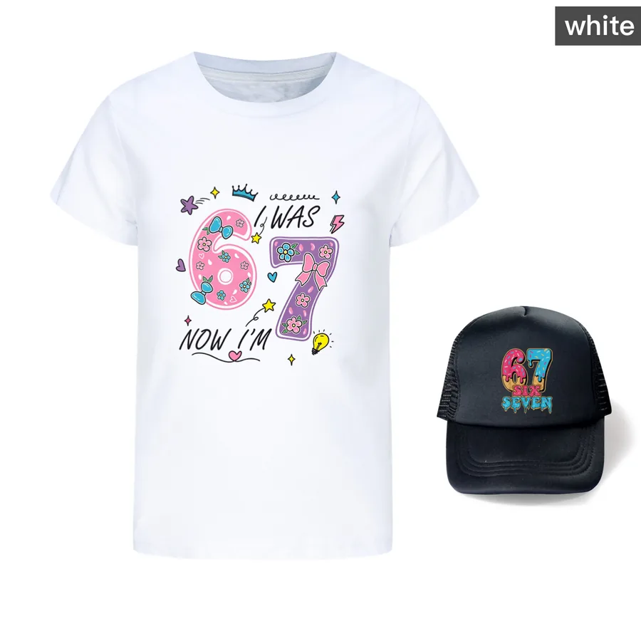 Graphic Tee & Sun Hat Set, Style 15 · White