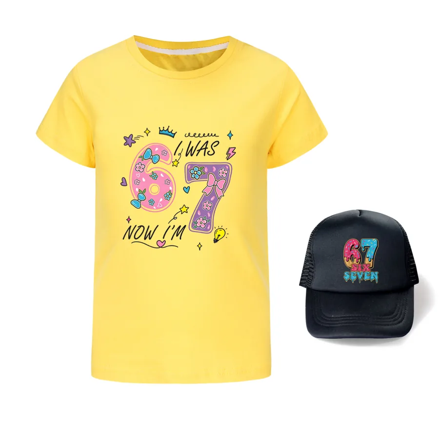 Graphic Tee & Sun Hat Set, Style 16 · Yellow