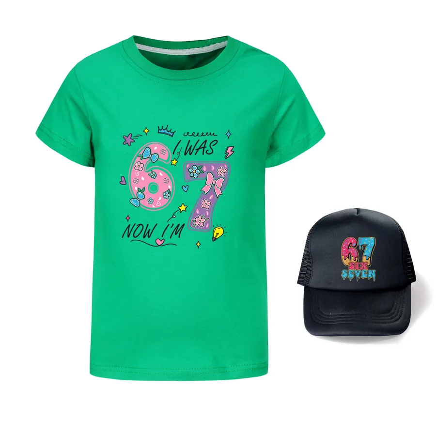 Graphic Tee & Sun Hat Set, Style 20 · Green